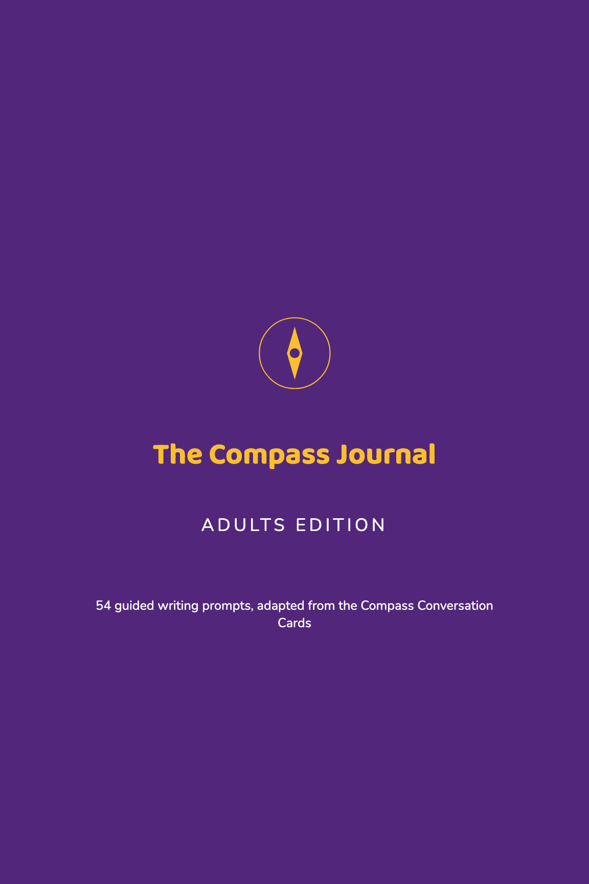 A mock-up of the Adults edition journal cover, showing the compass mark above the title.