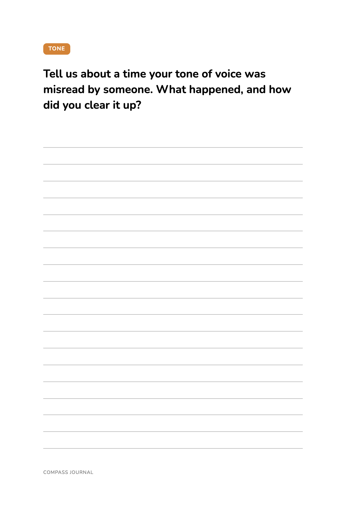 A mock-up of an interior page of the Teens edition journal: one prompt above ruled writing space.